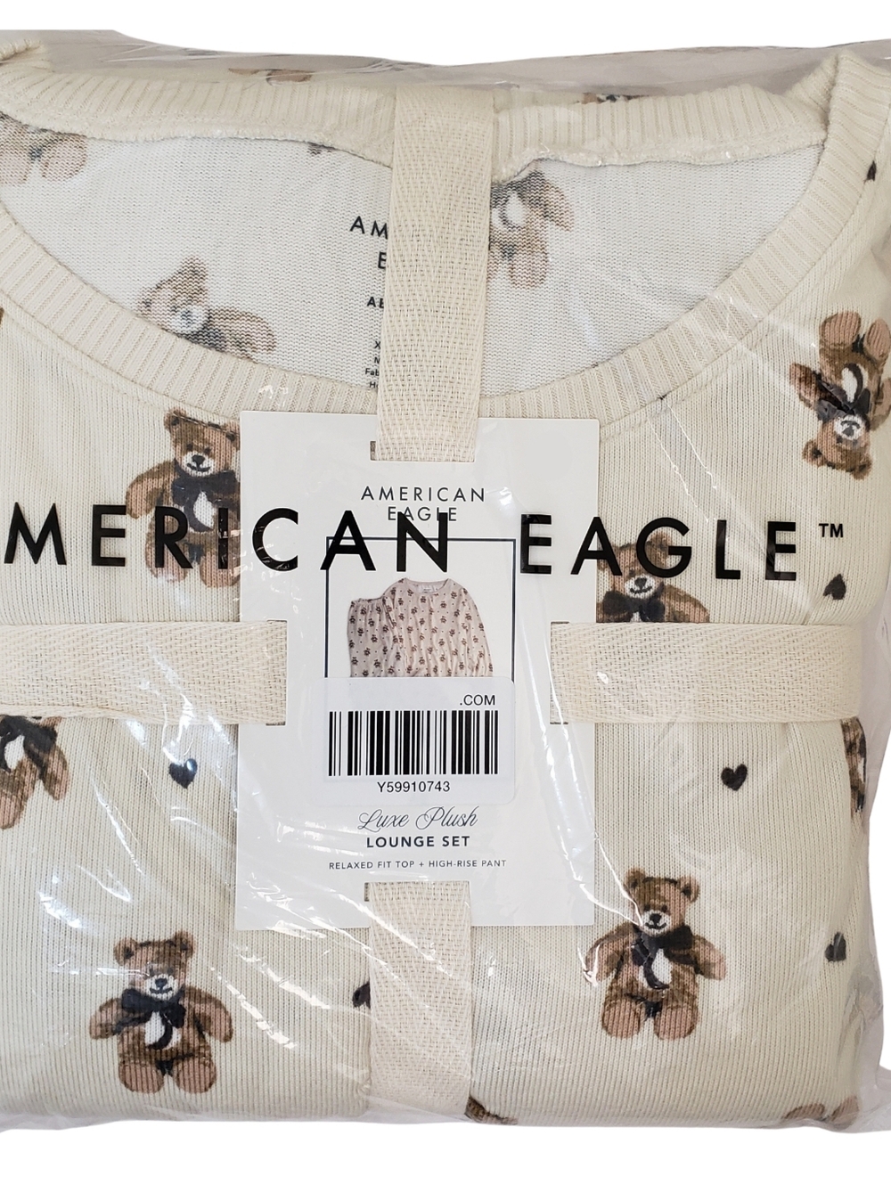 LAST ONE! AMERICAN EAGLE Pajama Set Teddy Bears Luxe Plush Long-Sleeve & Pant